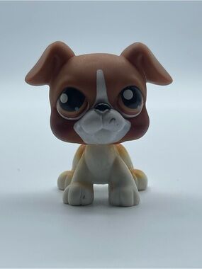 Littlest Pet Shop Authentic # 25 Brown White Boxer Brown Eyes